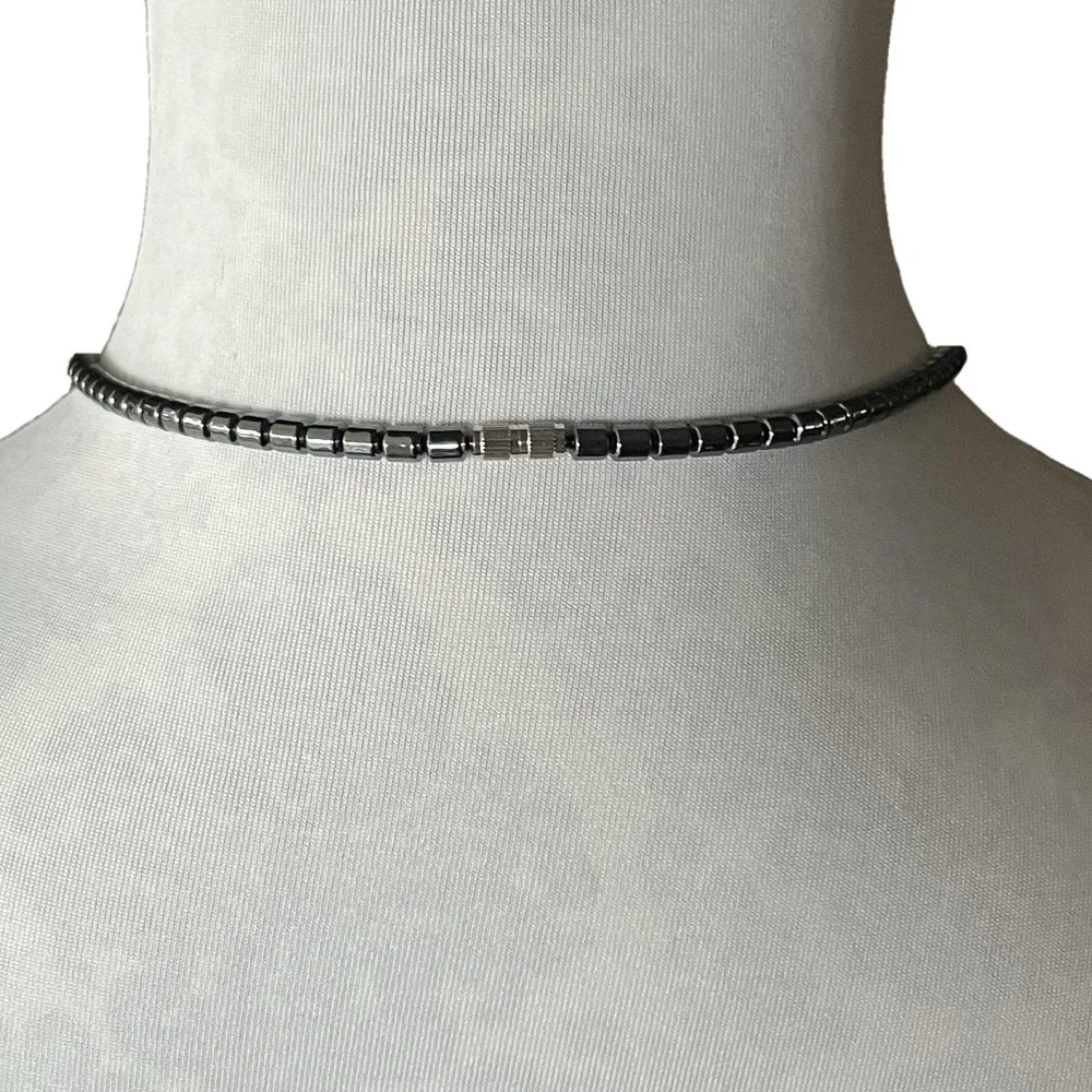 Hematite Bead Necklace and Bear Pendant